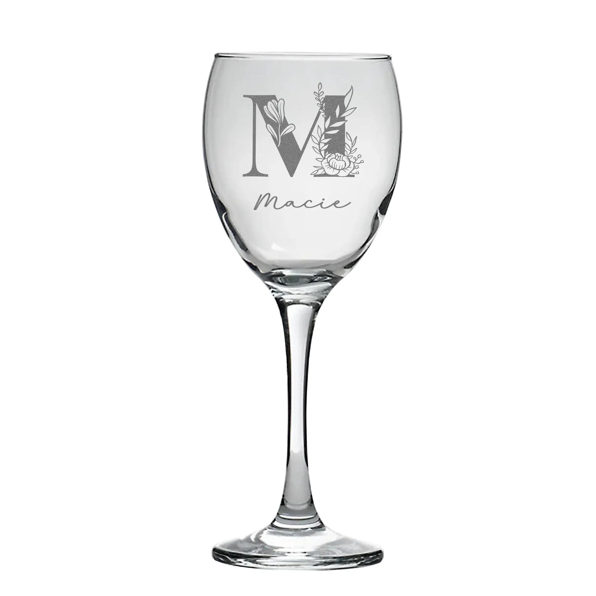 Engraved Initial Design Wine Glass