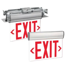 Exitronix S900U-WB-SR-R-WH - Edge-lit EXIT - Single and Double-face Panels - Red Letters - NiCad Battery - White Finish