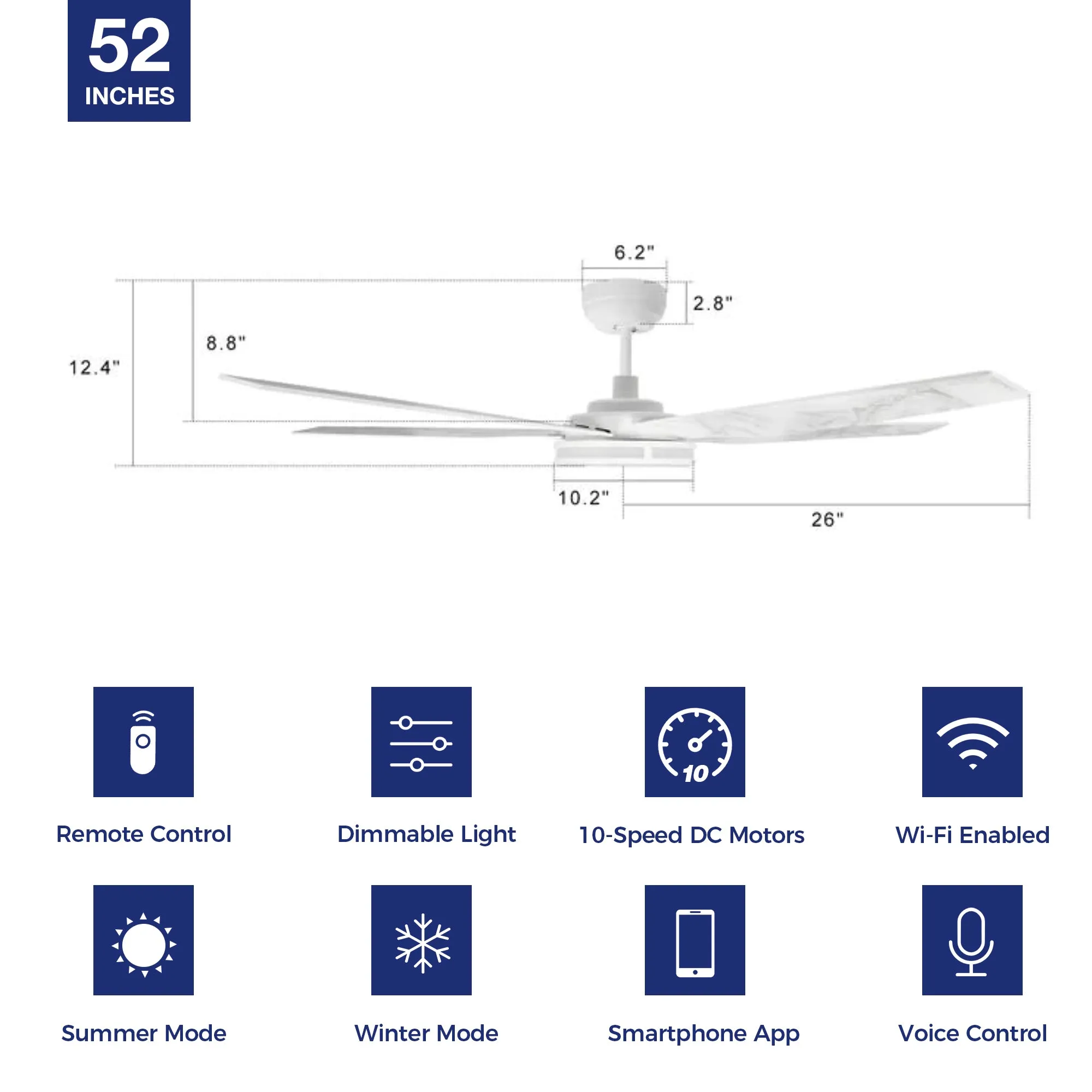 Explorer Smart Fan with LED Light and Remote Outdoor/Indoor 52 inch