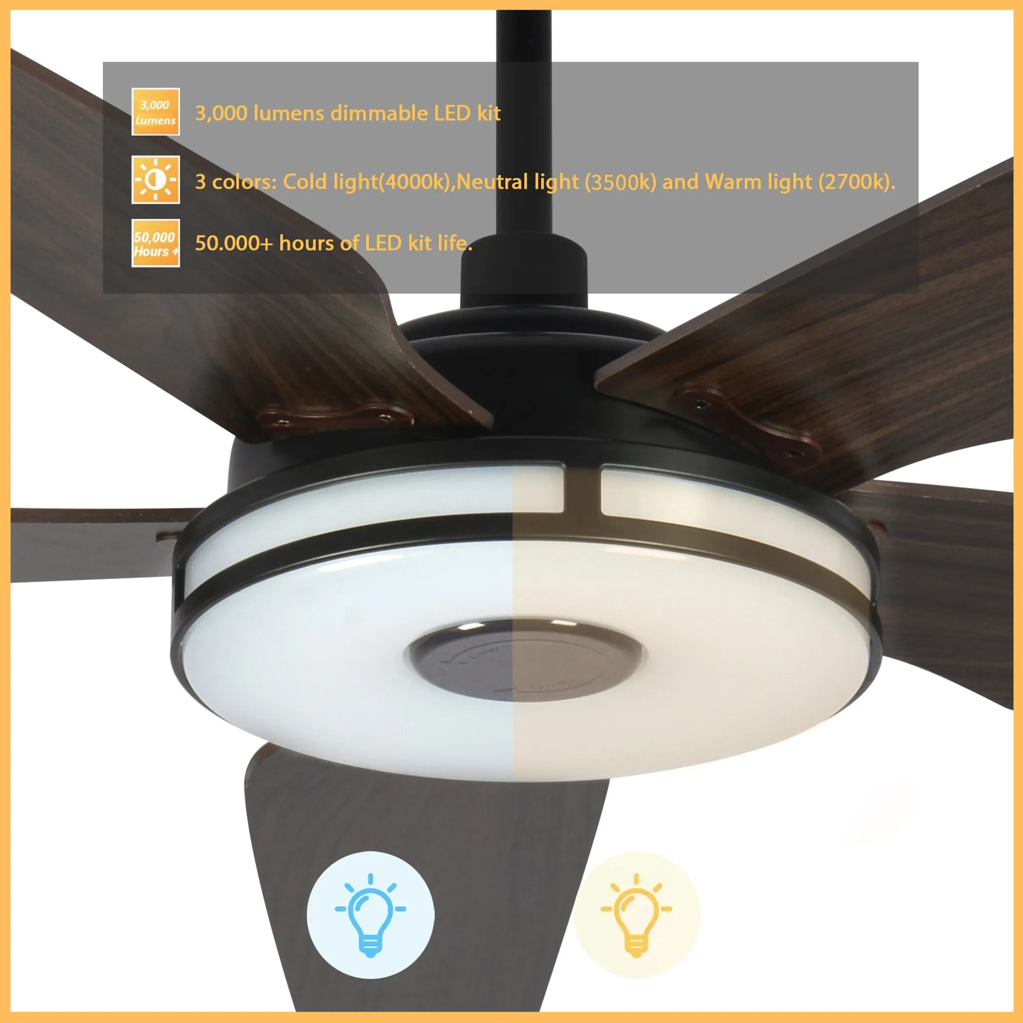 Explorer Smart Fan with LED Light and Remote Outdoor/Indoor 52 inch