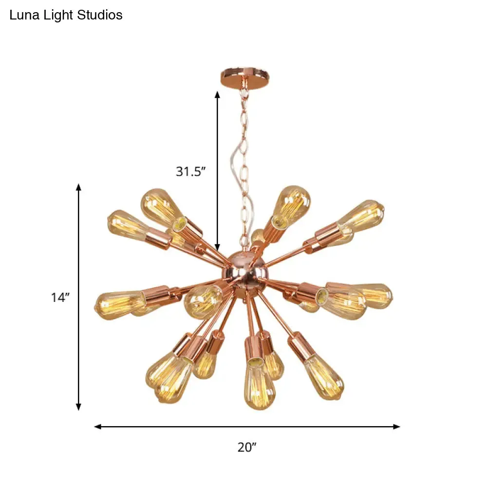 Farmhouse 18/21-Light Iron Chandelier: Copper/Gold Sputnik Ceiling Fixture for Dining Room