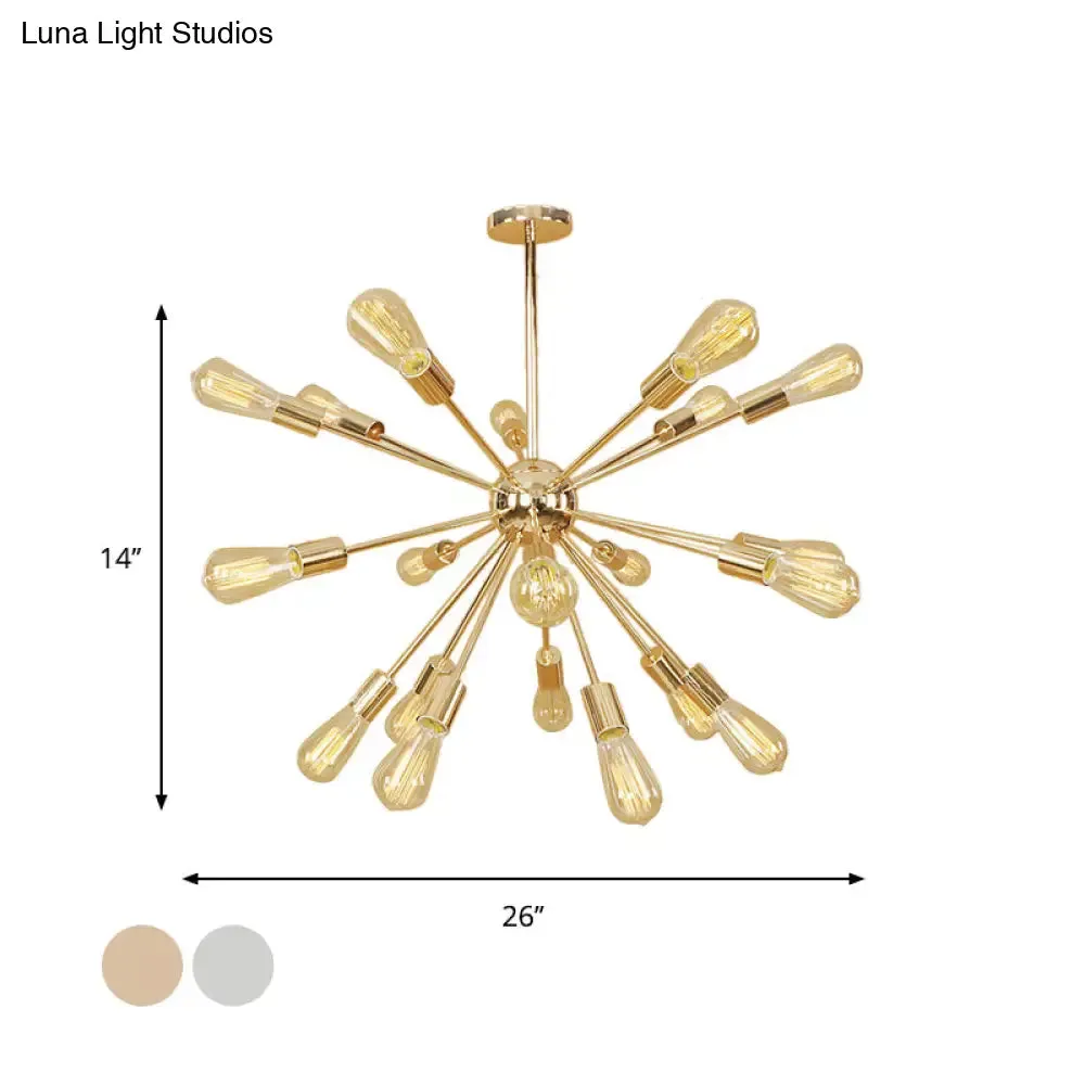 Farmhouse 18/21-Light Iron Chandelier: Copper/Gold Sputnik Ceiling Fixture for Dining Room