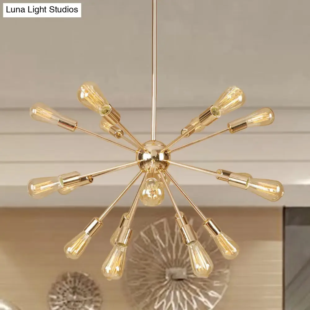 Farmhouse 18/21-Light Iron Chandelier: Copper/Gold Sputnik Ceiling Fixture for Dining Room