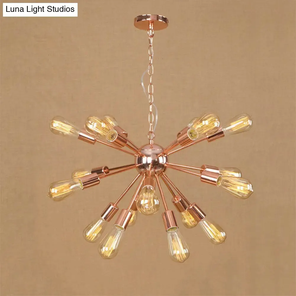 Farmhouse 18/21-Light Iron Chandelier: Copper/Gold Sputnik Ceiling Fixture for Dining Room