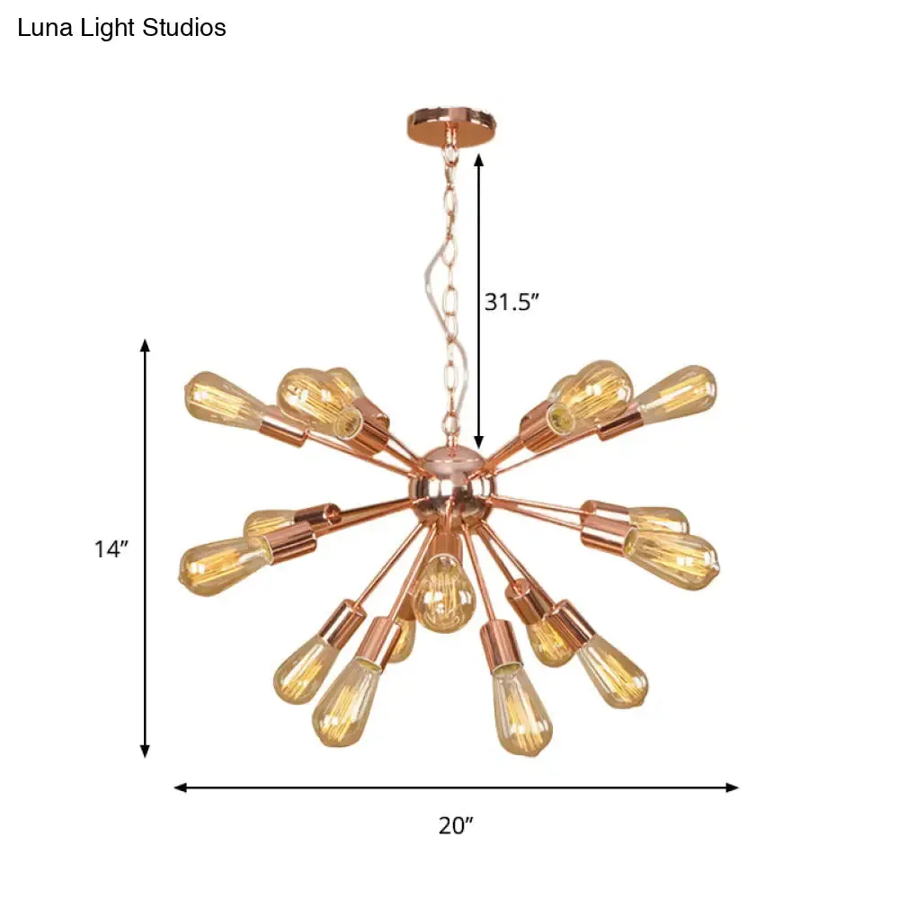 Farmhouse 18/21-Light Iron Chandelier: Copper/Gold Sputnik Ceiling Fixture for Dining Room