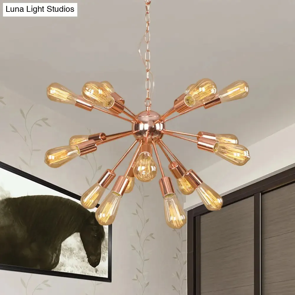 Farmhouse 18/21-Light Iron Chandelier: Copper/Gold Sputnik Ceiling Fixture for Dining Room