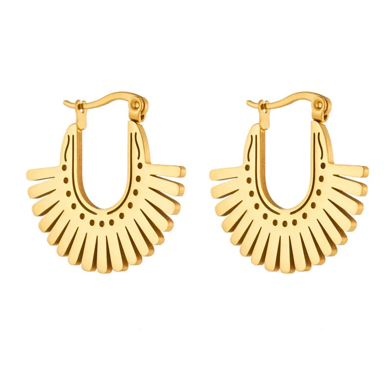 Fashion Fan-Shape Geometric Stainless Steel Electroplating Earrings