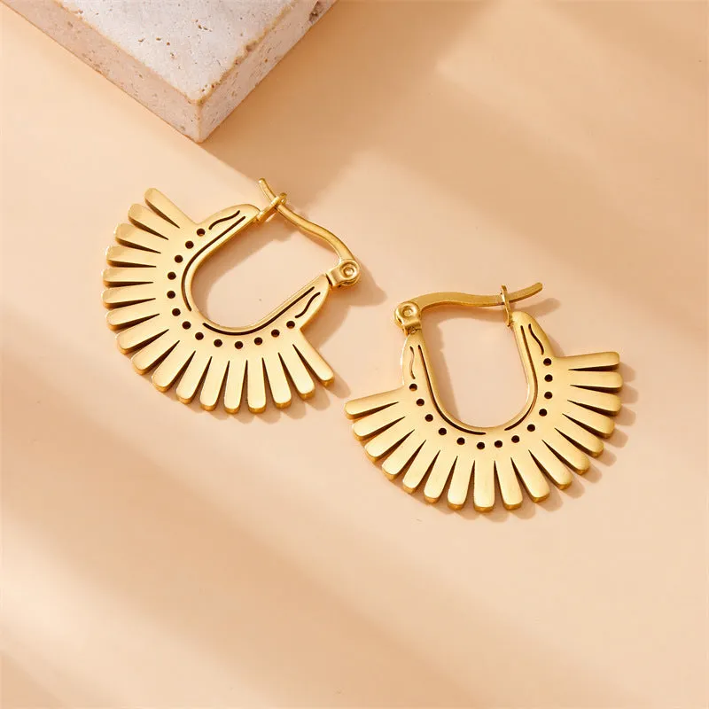 Fashion Fan-Shape Geometric Stainless Steel Electroplating Earrings