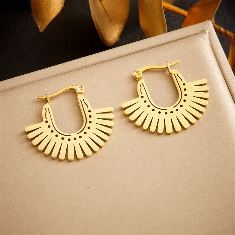 Fashion Fan-Shape Geometric Stainless Steel Electroplating Earrings