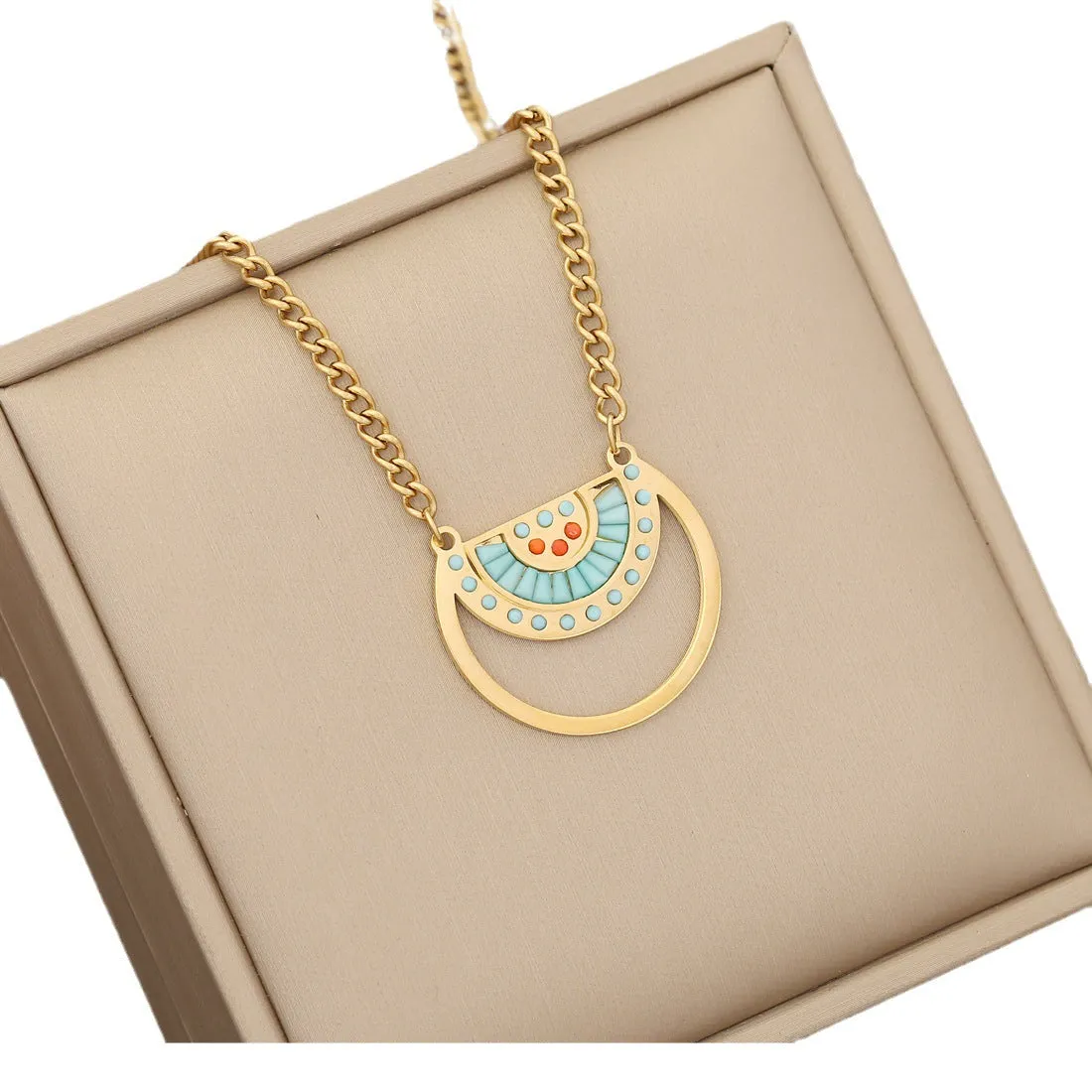 Fashion Fan-Shape Stainless Steel Electroplating Necklaces