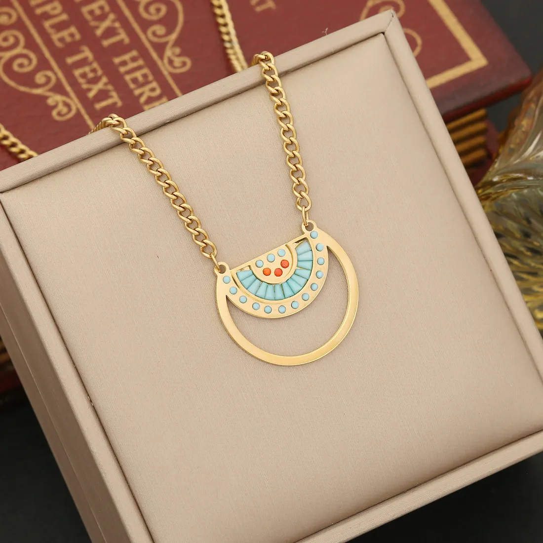 Fashion Fan-Shape Stainless Steel Electroplating Necklaces