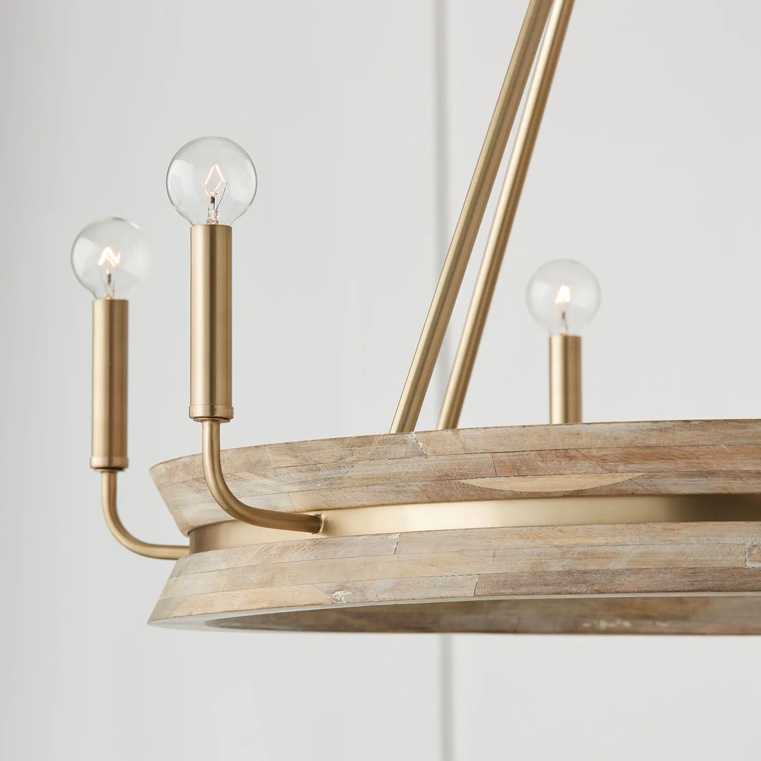 FINN 6-LIGHT CHANDELIER, WHITE WASH AND MATTE BRASS