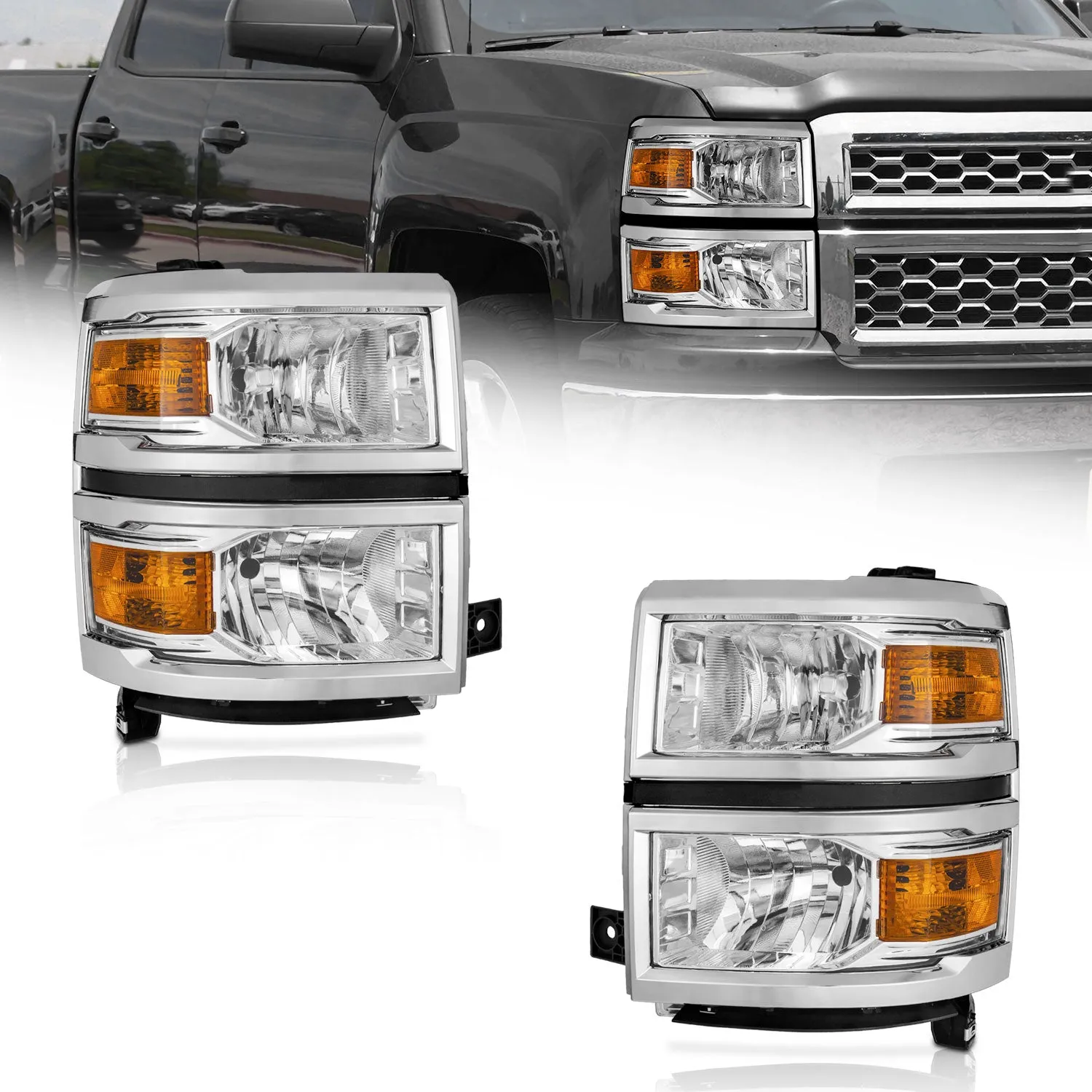 For 2014-2015 Chevrolet Silverado 1500 Headlights(Chrome)