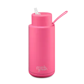 Frank Green - Ceramic Reusable Bottle Straw Lid 34oz Neon Pink