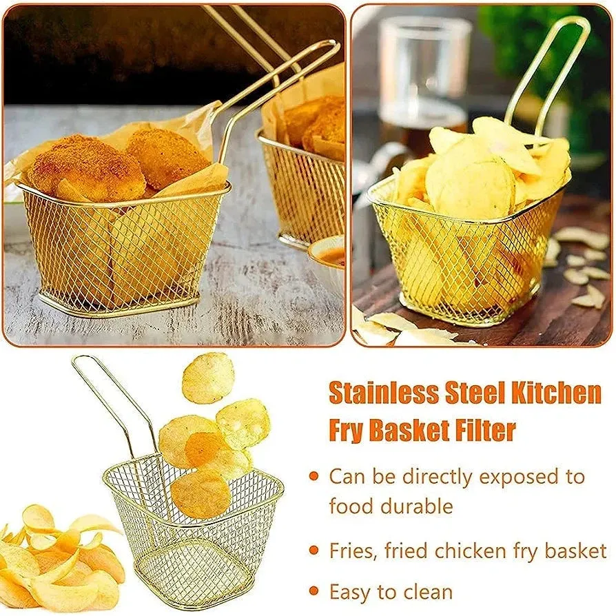 French Fry Chip Fryer Serving Basket Gold Small