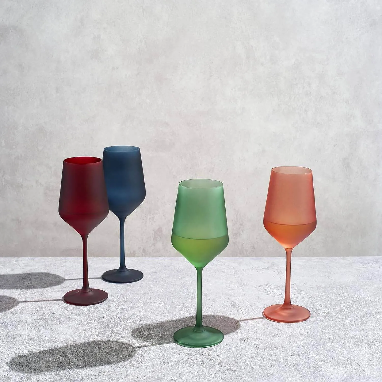 Frosted, Colored Crystal Wine Glasses,  Set of 4, 12oz.