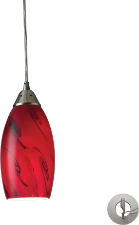 Galaxy 1 Light Pendant In Red and Satin Nickel - Includes Recessed Lighting Kit