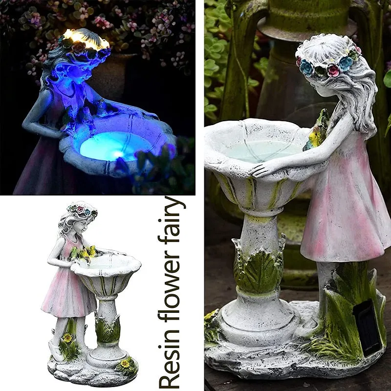 Garden Flower Fairy Sculpture Solar LED Light Ornament