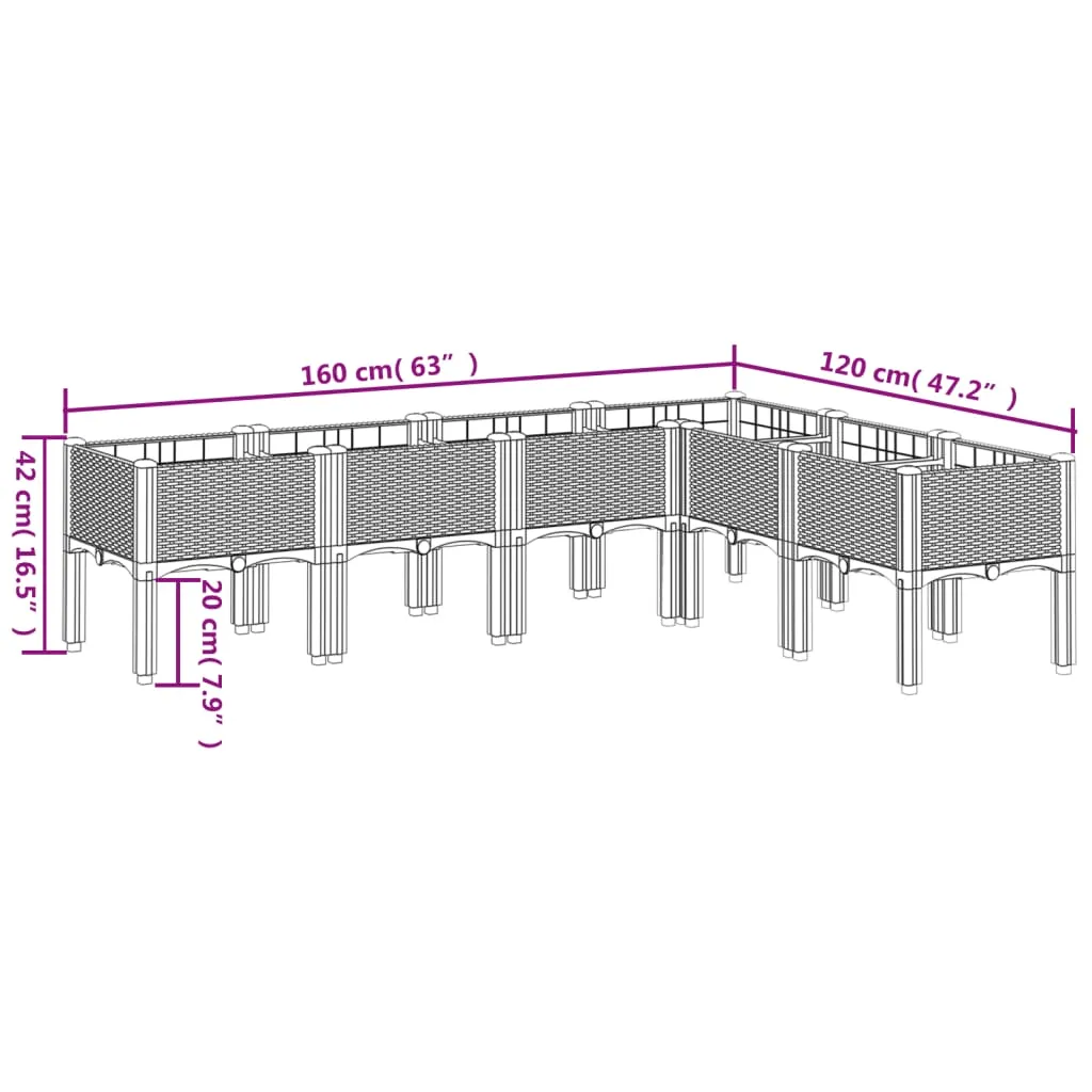 Garden Planter with Legs Light Grey 160x120x42 cm PP