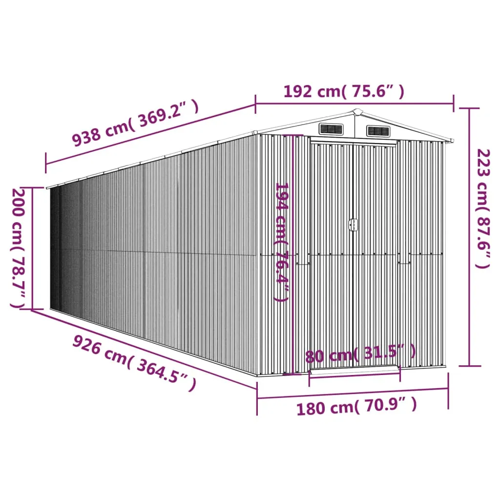 Garden Shed Light Grey 192x938x223 cm Galvanised Steel