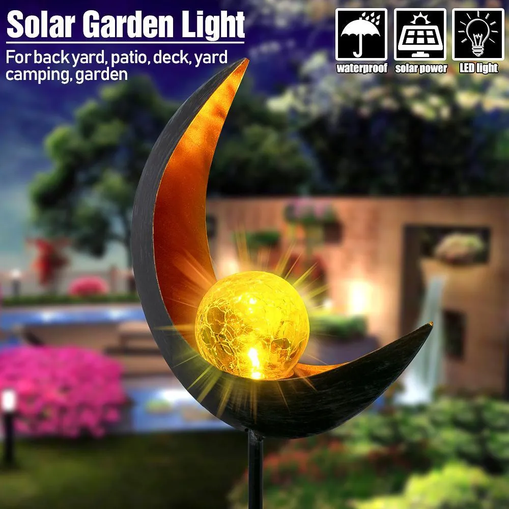 Garden Solar Lights Moon Crackle Glass Globe Stake Lights