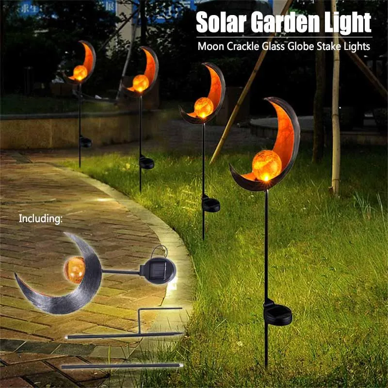 Garden Solar Lights Moon Crackle Glass Globe Stake Lights