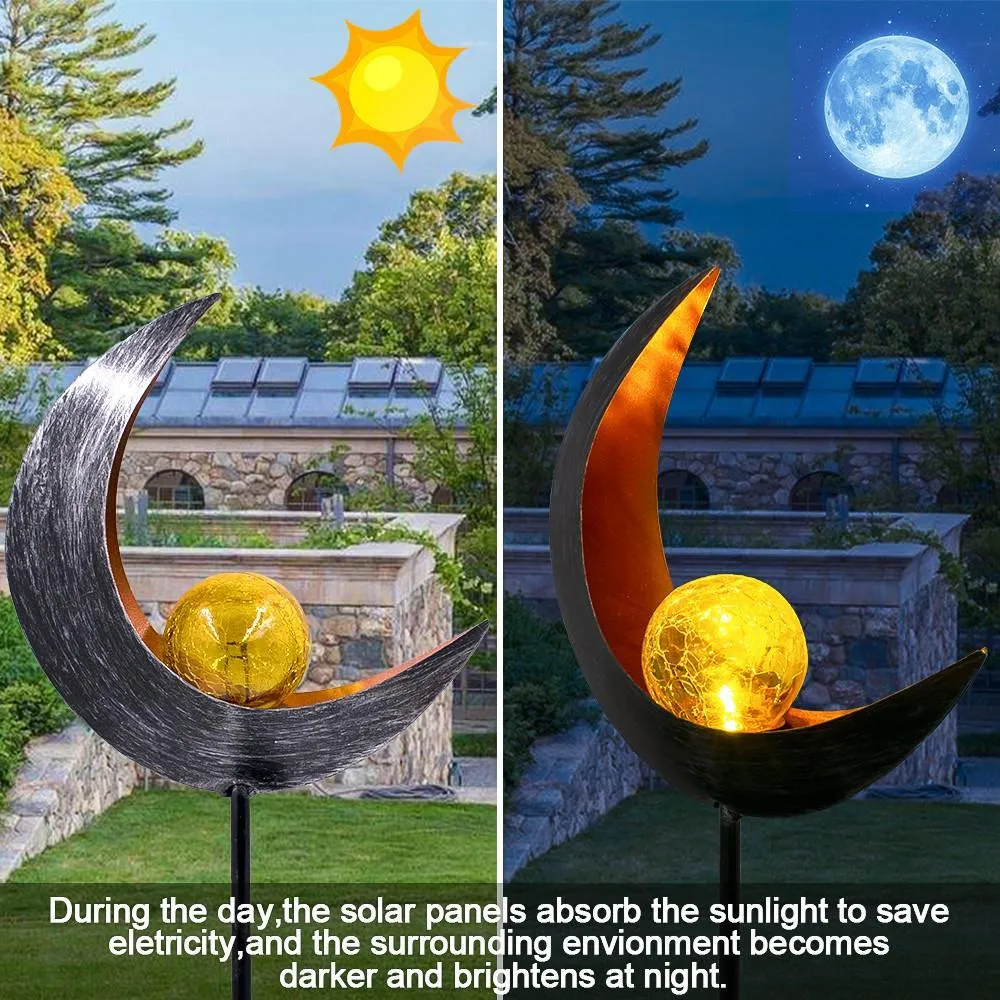 Garden Solar Lights Moon Crackle Glass Globe Stake Lights