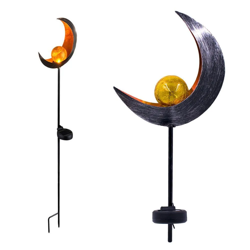 Garden Solar Lights Moon Crackle Glass Globe Stake Lights