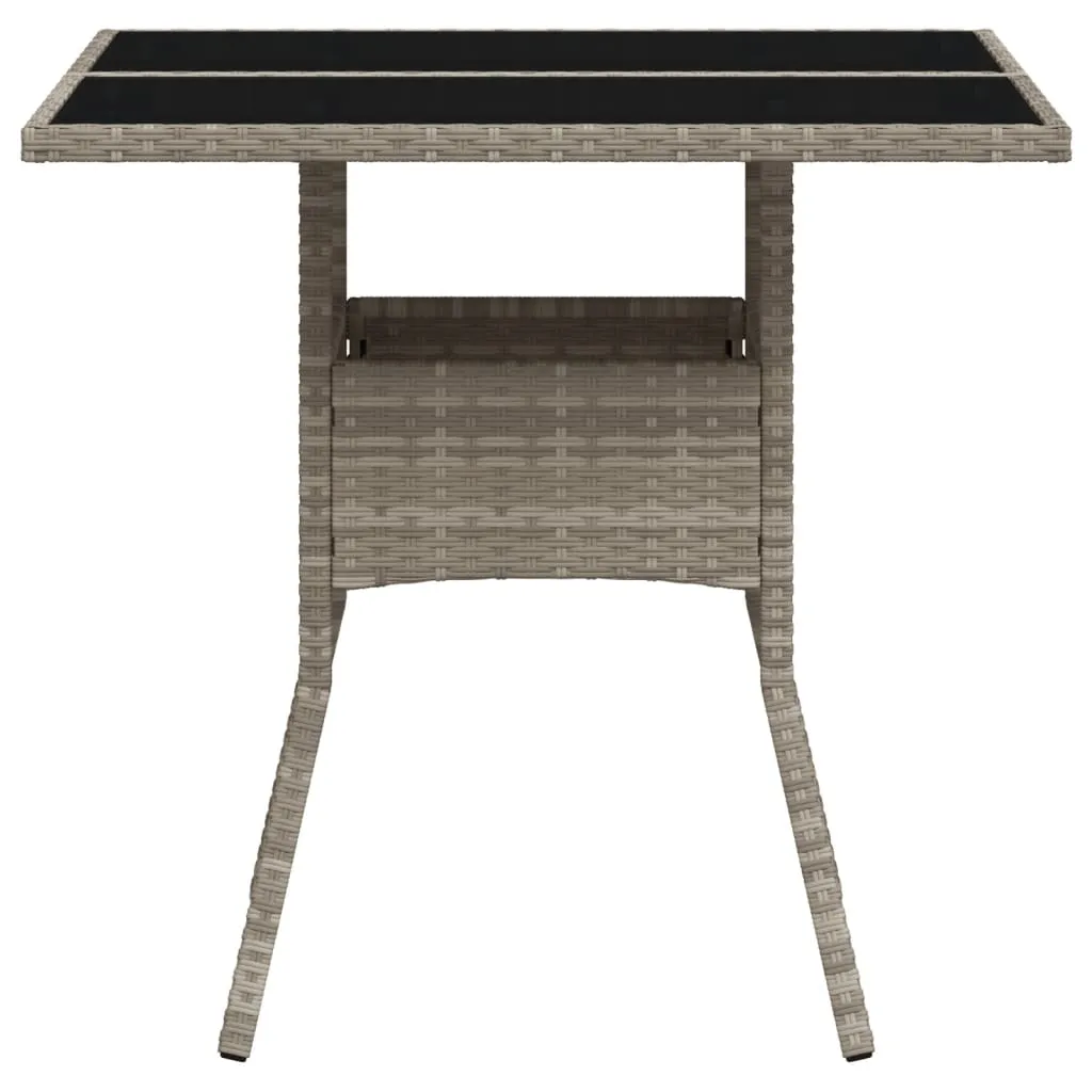 Garden Table with Glass Top Light Grey 80x80x75 cm Poly Rattan