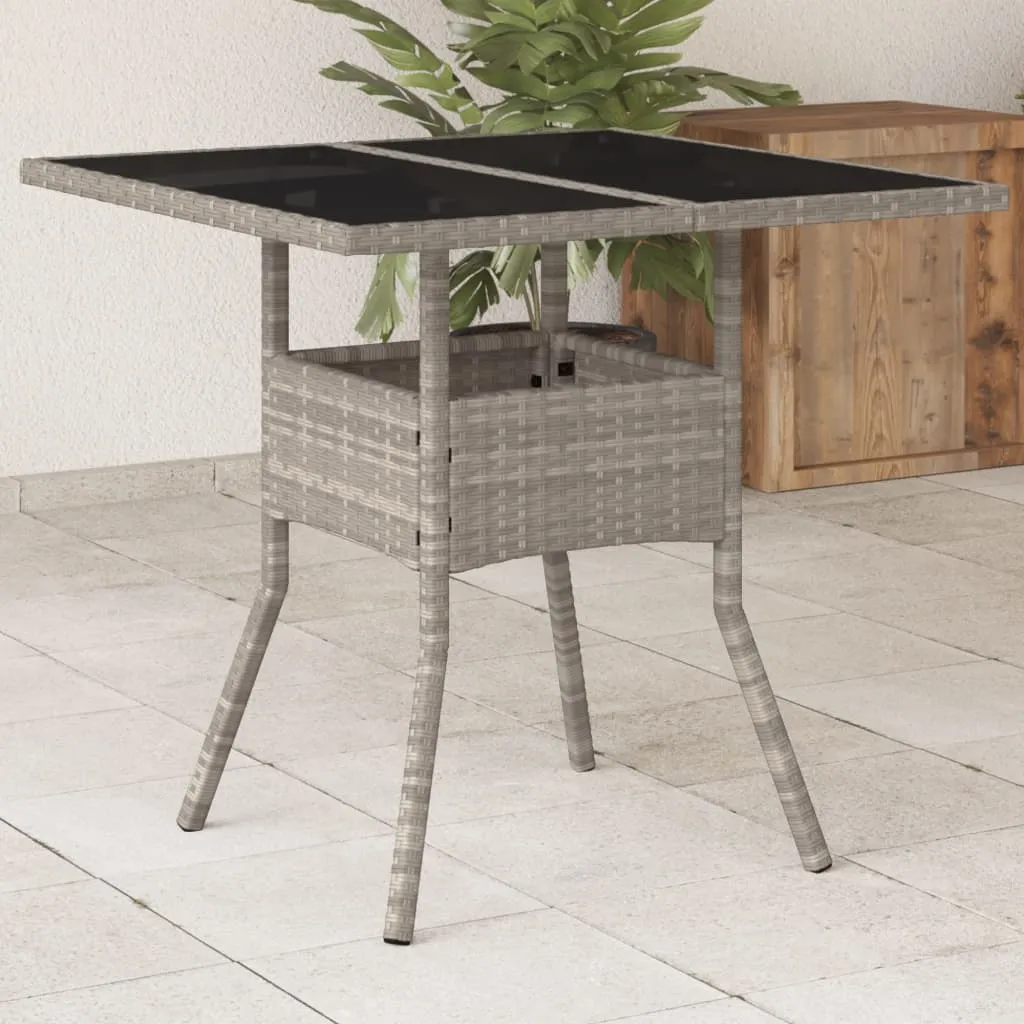 Garden Table with Glass Top Light Grey 80x80x75 cm Poly Rattan