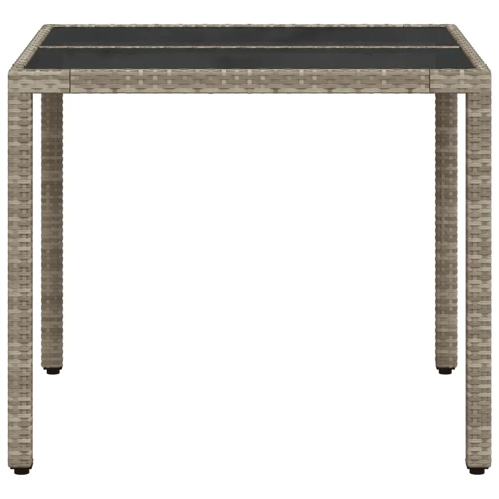 Garden Table with Glass Top Light Grey 90x90x75 cm Poly Rattan