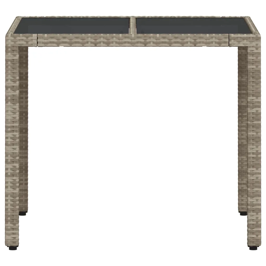 Garden Table with Glass Top Light Grey 90x90x75 cm Poly Rattan