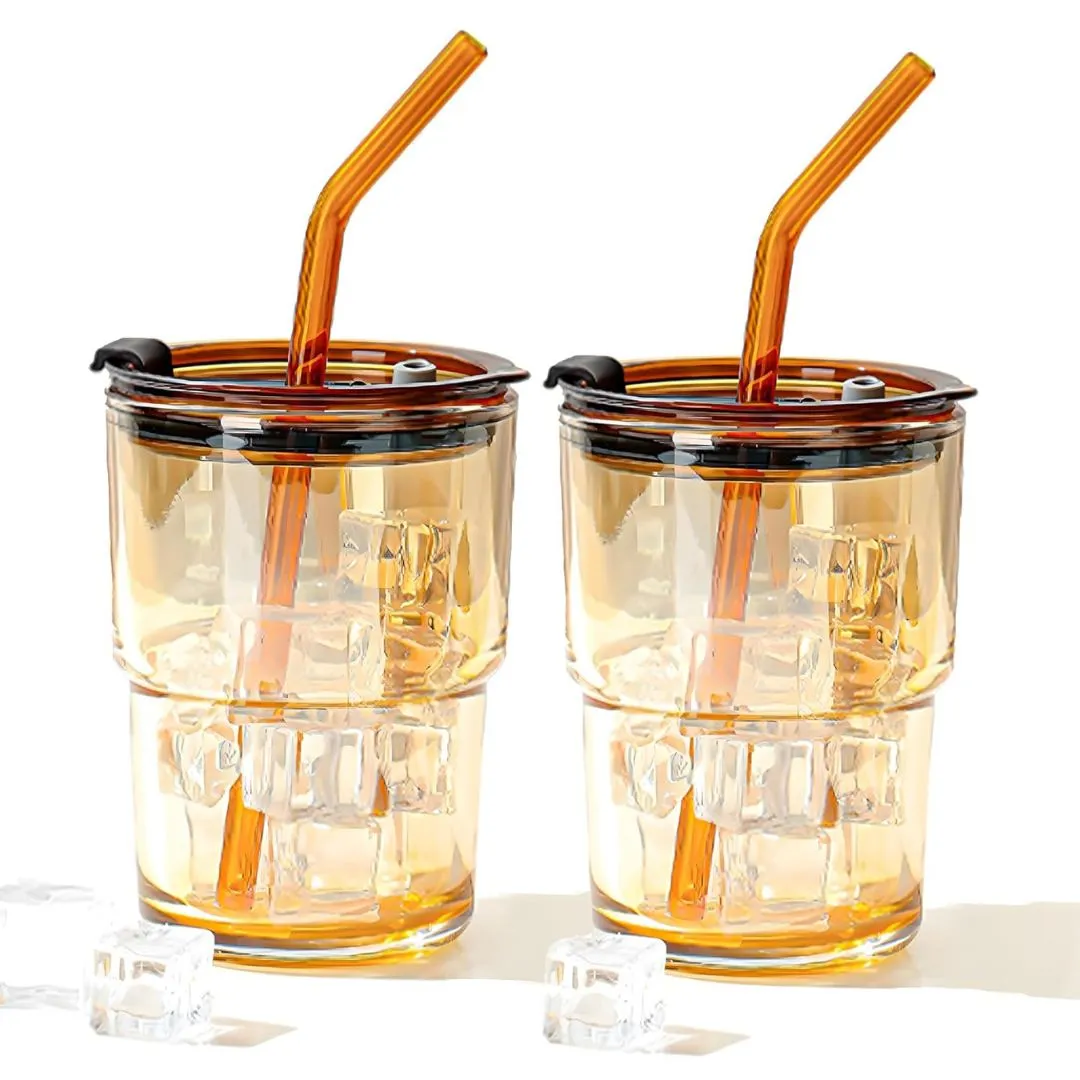 Glass Cup with Lid and Straw | Reusable Travel Coffee Cup with Silicone Sleeve