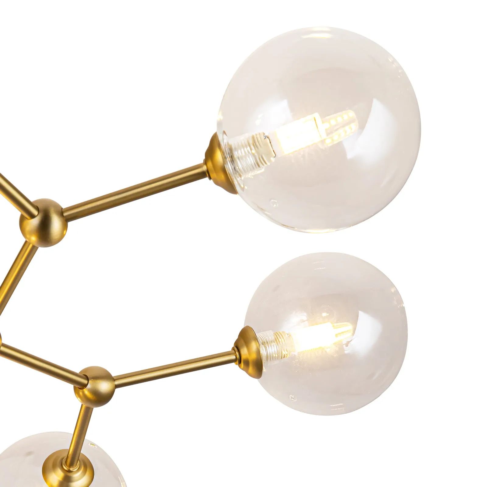 Glowlings 15-Light Clear Glass Brass Linear Branch Sputnik Bubble Chandelier