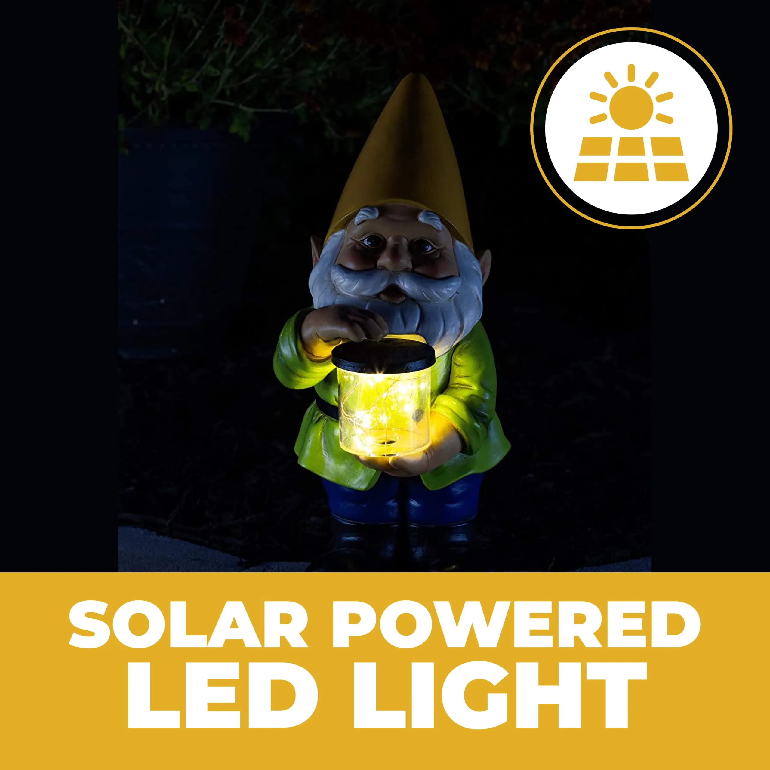 Gnome Solar Powered Led Outdoor Decor Garden Light, 6" W X 13" H (Yellow Hat)