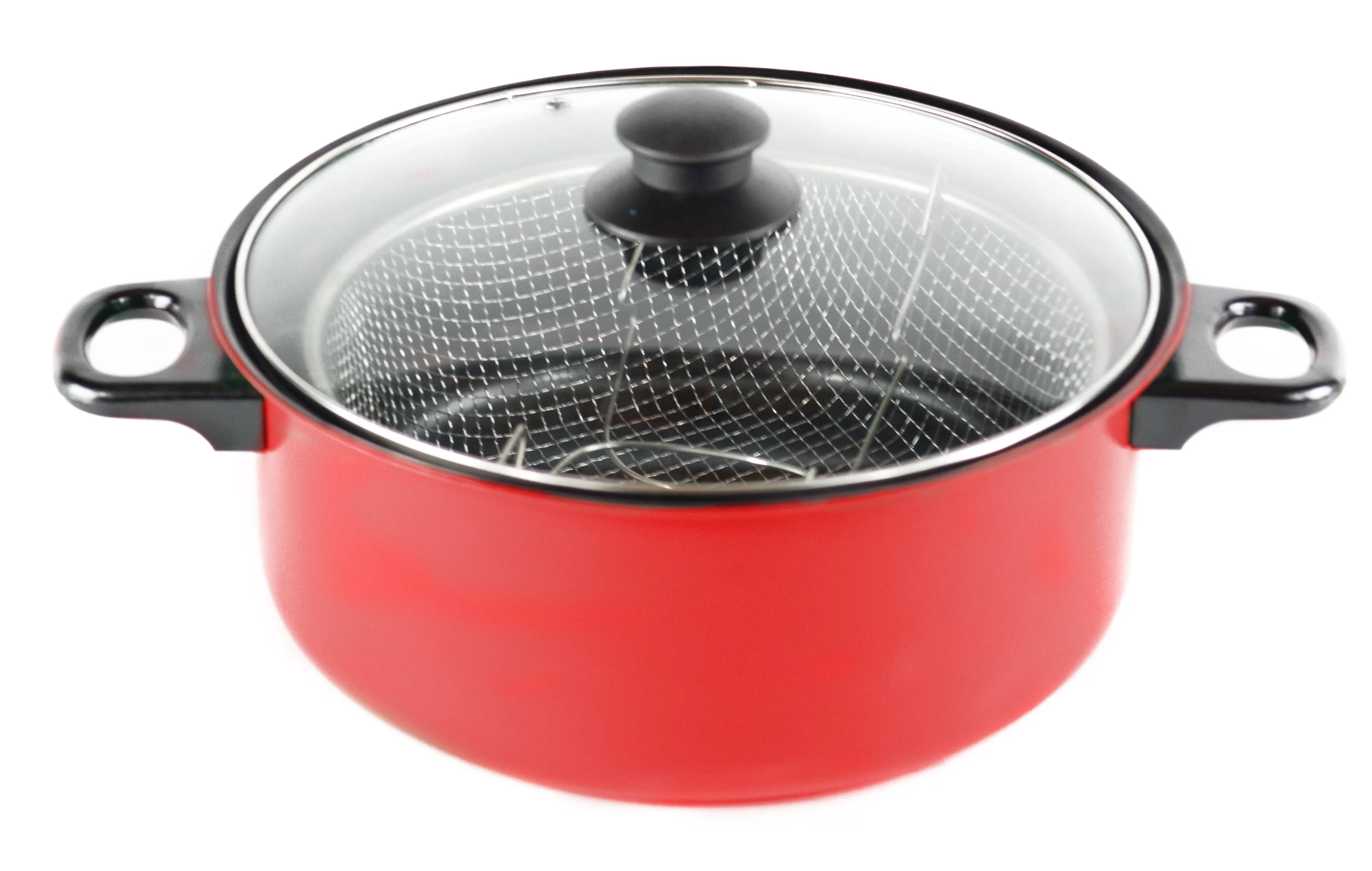 Gourmet Chef JL-5303R Non-Stick Deep Fryer with Frying Basket and Glass Cover, 4.5-Quart, Red