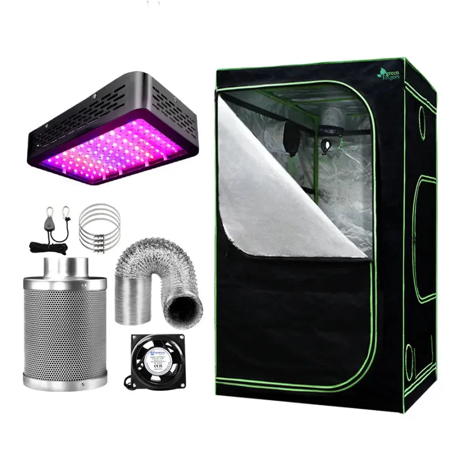 Green Fingers Grow Tent 1000W LED Grow Light 90X90X180cm Mylar 6" Ventilation