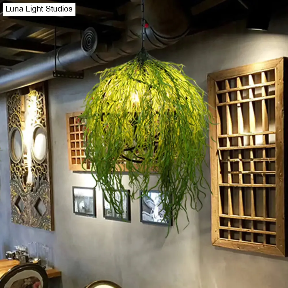 Green Industrial Pendant Light Fixture: 3/4 Bulbs, 18"/21.5" Wide Metal LED Hanging Lamp Kit for Restaurants