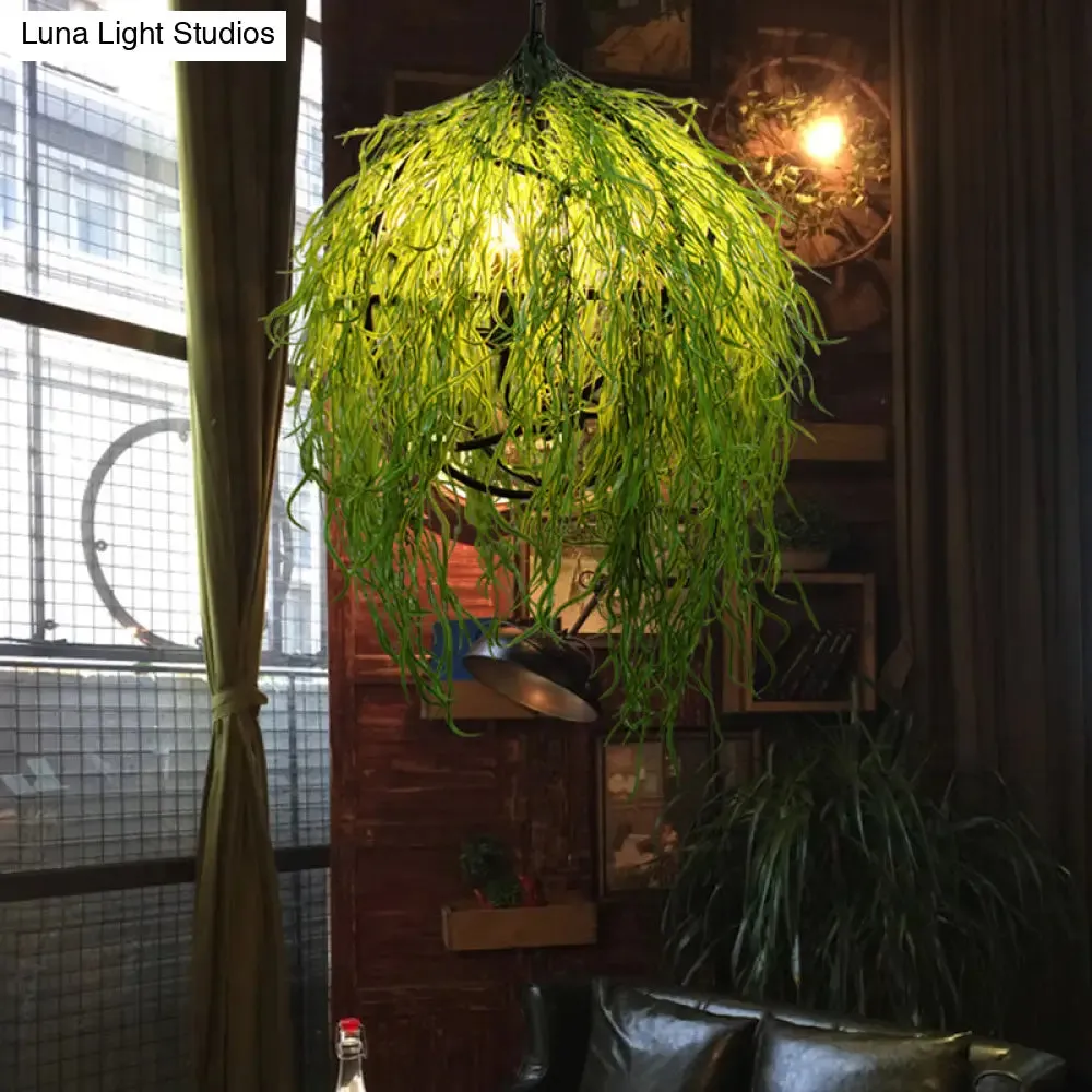 Green Industrial Pendant Light Fixture: 3/4 Bulbs, 18"/21.5" Wide Metal LED Hanging Lamp Kit for Restaurants