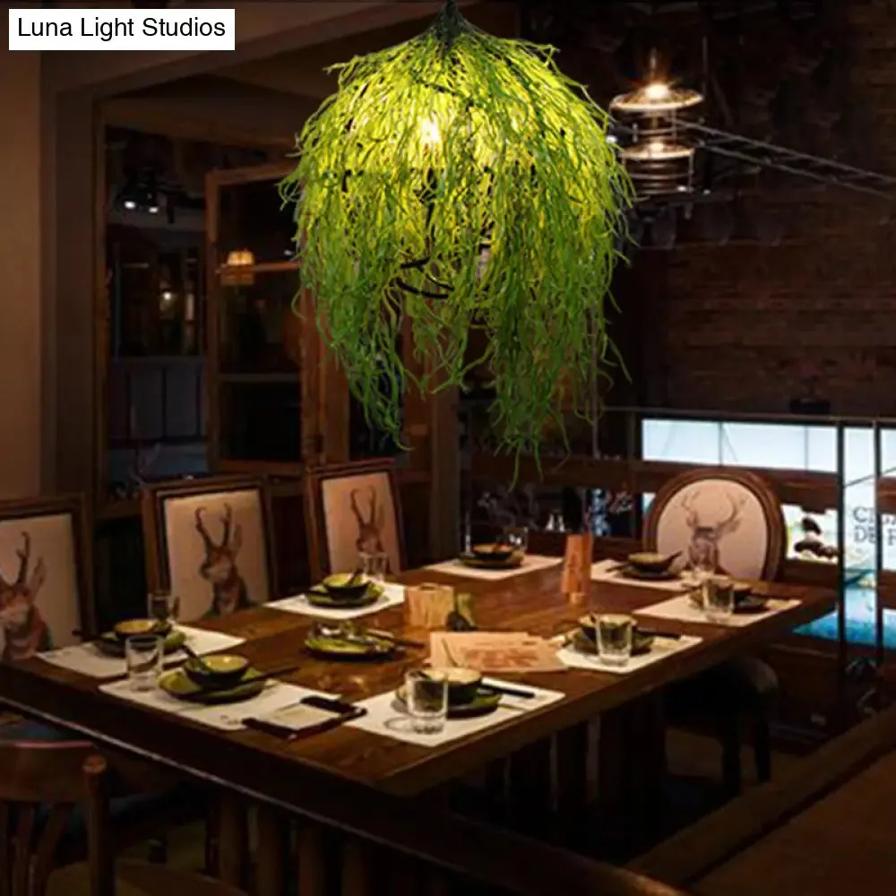 Green Industrial Pendant Light Fixture: 3/4 Bulbs, 18"/21.5" Wide Metal LED Hanging Lamp Kit for Restaurants