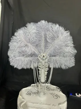 Grey silver feather fan bouquet, Great Gatsby wedding style 1920's - any colour as custom made by Crystal wedding uk