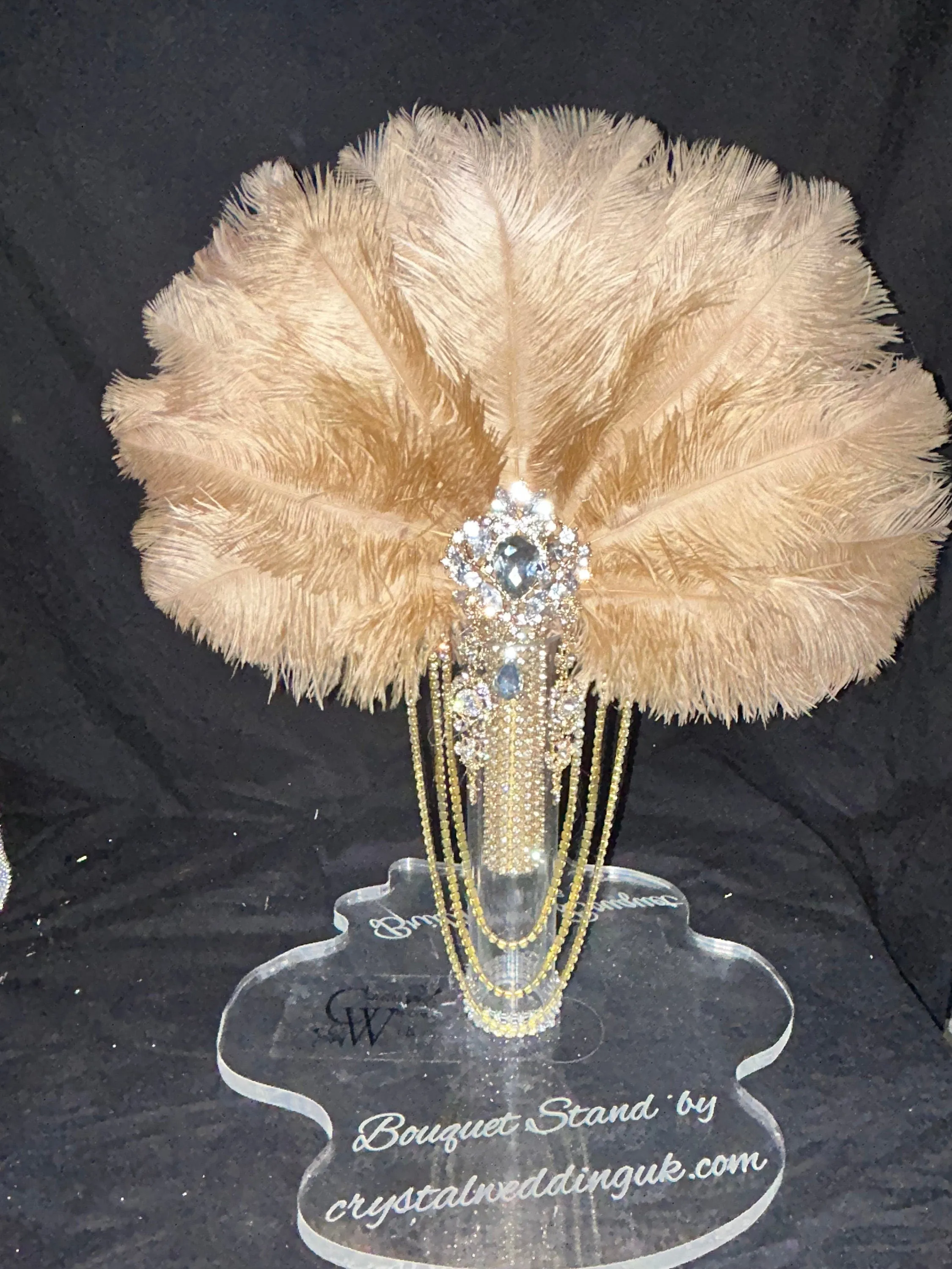 Grey silver feather fan bouquet, Great Gatsby wedding style 1920's - any colour as custom made by Crystal wedding uk