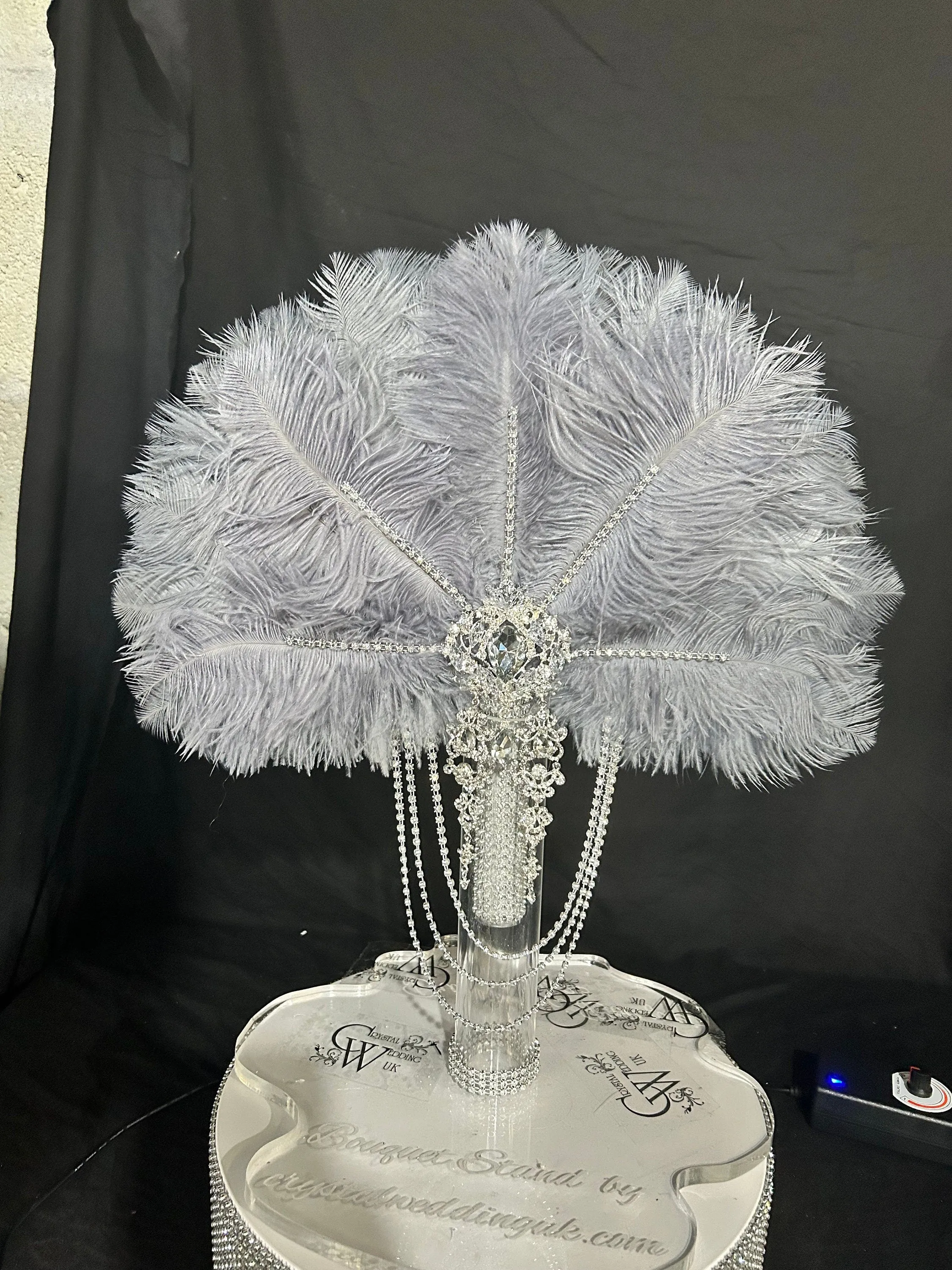 Grey silver feather fan bouquet, Great Gatsby wedding style 1920's - any colour as custom made by Crystal wedding uk