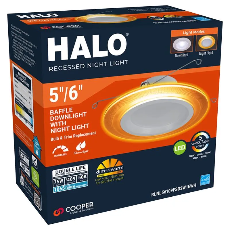 Halo  Retrofit Series 5/6 in. W LED Dimmable Recessed Downlight 10.75 W