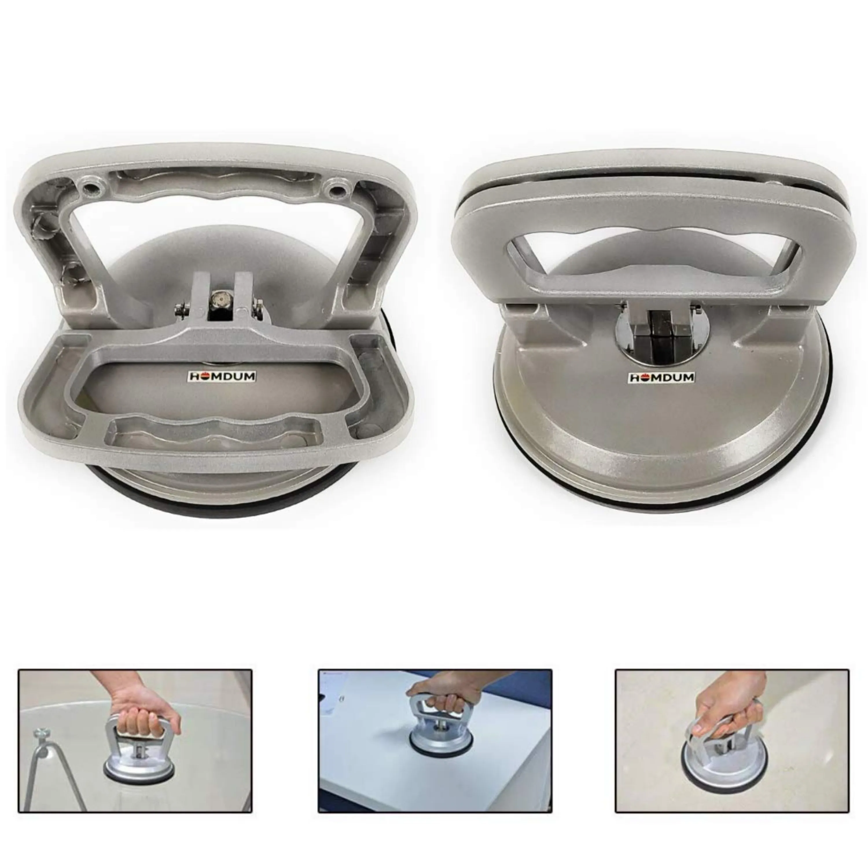 Homdum Aluminum 4.8” Lifting Suction Cup Plate Single/One Handle Locking (1 claw) Sucker Flat Gripper for Lifting Mirror/Tiles/Granite slab, Heavy Duty Glass Lifter.