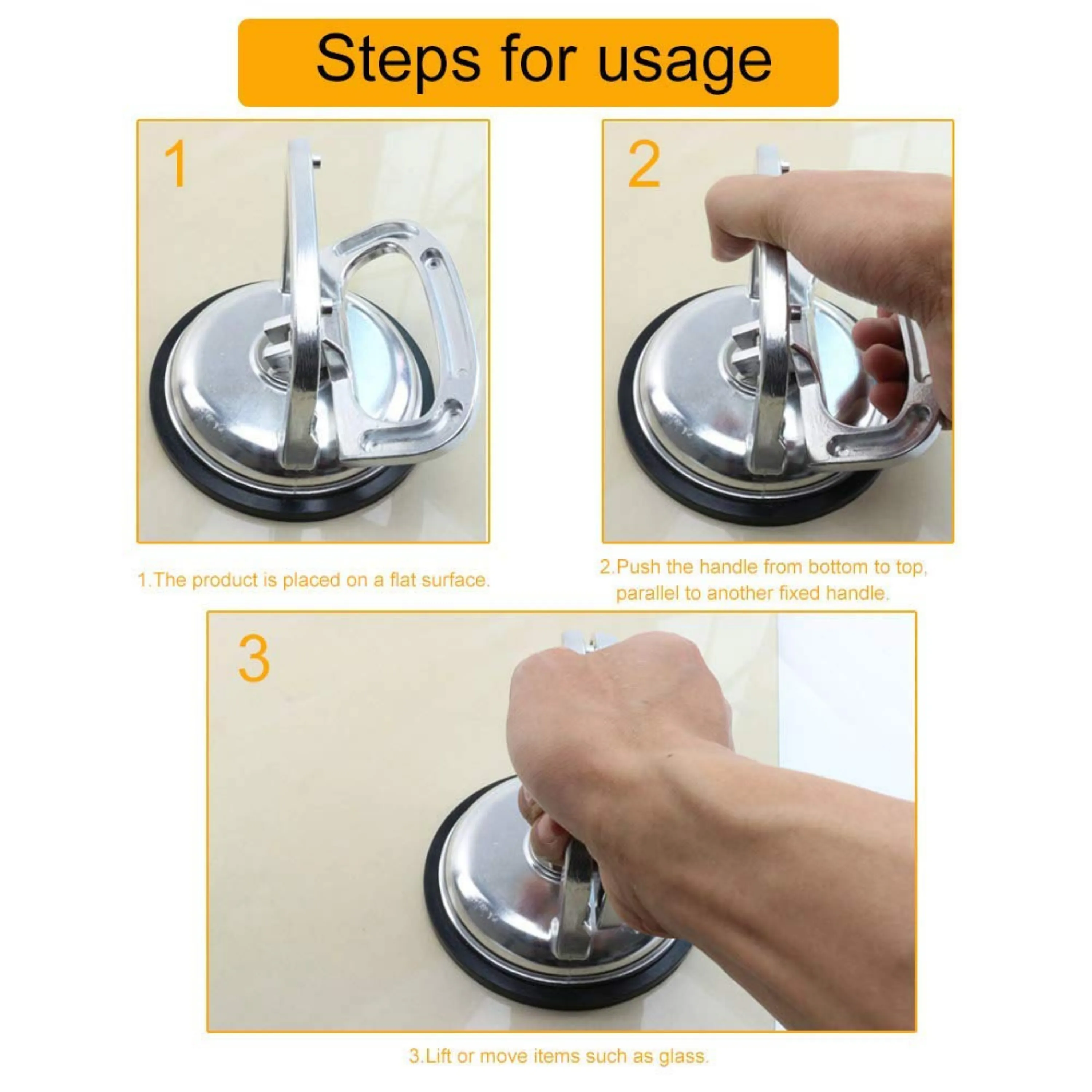 Homdum Aluminum 4.8” Lifting Suction Cup Plate Single/One Handle Locking (1 claw) Sucker Flat Gripper for Lifting Mirror/Tiles/Granite slab, Heavy Duty Glass Lifter.