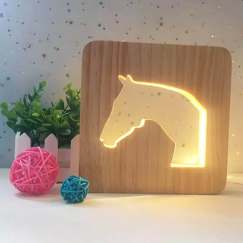 Horse Head Wooden Decorative Light