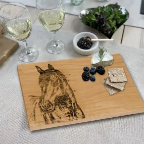 Horse Portrait Engraved Oak Serving Board