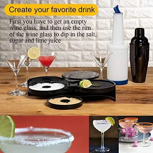 Hotorda 3-Tier Bar Glass Rimmer Bartender Tool with Sponge, 3-Tray Black Plastic Glass Rimming for Cocktails Margaritas Bloody Marys and Gimlets