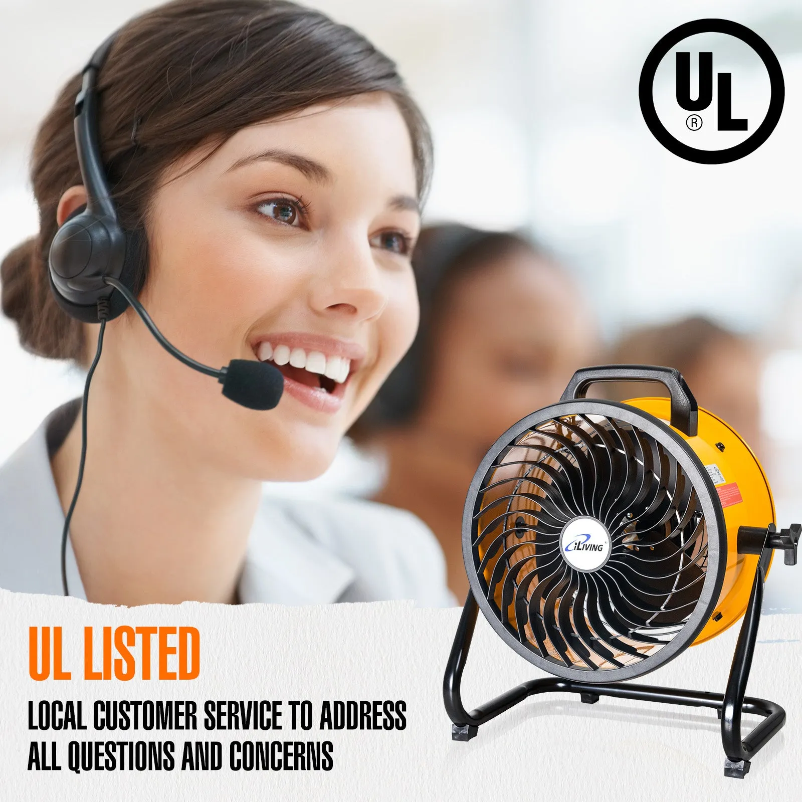 iLiving Low Noise Turbo Fan, 3-Speed, Portable Air Circulator for Shop, Office, Greenhouse, Home and Warehouse